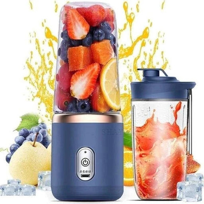 shopXpress Portable USB Juicer Blender | 6 Blades | Rechargeable Mini Smoothie Maker 40 W Juicer(SX-JUICE1 | 2 Jars | Blue)