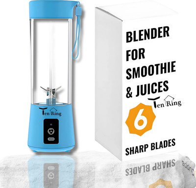 Tenring Compact & Travel-Friendly Personal Blender for Shakes & Juices 250 W Juicer(USB Rechargeable Portable Juicer Blender 380ml – Powerful 6-Blade Smoothie | 1 Jar | Blue)