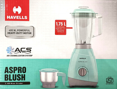 HAVELLS by Havells MIXER GRINDER 400 W Mixer Grinder(ASPO BLUSH | 2 Jars | Green)