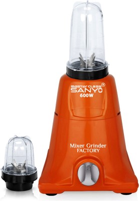 Masterclass Sanyo 600-watts Nexon Mixer Grinder with 2 Bullets Jars (350ML Jar and 530ML Jar ),MG N121 600 Mixer Grinder (2 Jars, Orange)