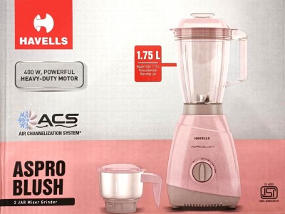 HAVELLS by Havells MIXER GRINDER 400 W Mixer Grinder(ASPRO BLUSH | 2 Jars | Pink)