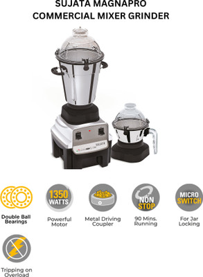 SUJATA MAGNAPRO 240 W Mixer Grinder(MAGNAPRO ILG - 1350 | 2 Jars | Black with Silver)