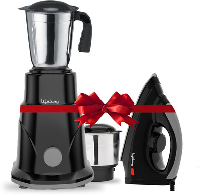 Lifelong Duos 500 W Mixer Grinder(LLCMG01 | 2 Jars | & 1100 W Dry Iron (Black, Grey) Super Combo | Black)
