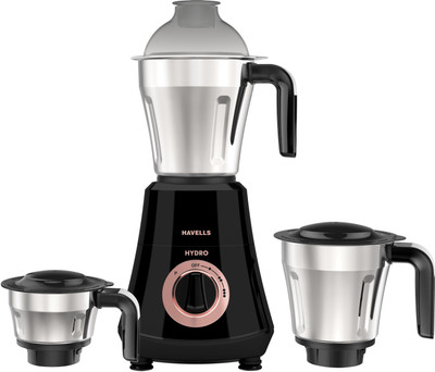 HAVELLS Hydro 1000 W Mixer Grinder(GHFMGFGE100 | 3 Jars | Black)