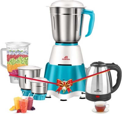 Alibaba Supreme 750 W Mixer Grinder(Super combo Pearl Electric Kettle (2 L, Silver) & | 4 Jars | White & Sea Green)