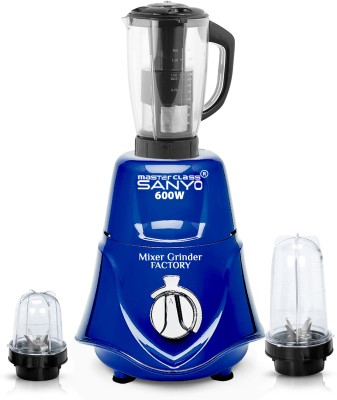 Masterclass Sanyo 600-watts Rocket Mixer Grinder with 2 Bullets Jars and Juicer Jar (Juicer Jar, 350ML Jar and 530ML Jar) MGFF121 600 Mixer Grinder (3 Jars, Navy Blue)