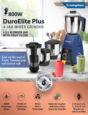 Crompton DURO ELITE PLUS 800 W Mixer Grinder(ACGM-DUROELITE PLUS//DURO ELITE PLUS | 4 Jars | Blue)