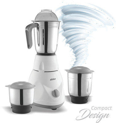 Almo Blend Master Treo 100% Hybrid Copper Motor Super Smart Turbo 550 Mixer Grinder (3 Jars, White, Grey)