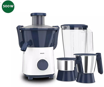 PHILIPS Daily Collection 500 W Juicer Mixer Grinder(HL7568 | 3 Jars | Deep Azure)
