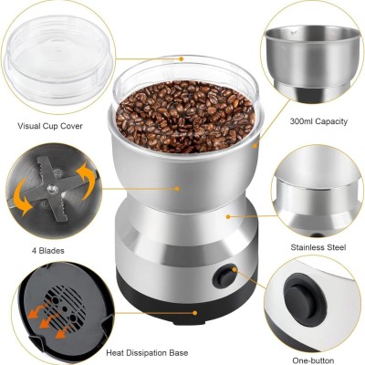 BONEFLY Portable Coffee Bean Grinder Home Grinding Spices 250 W Juicer Mixer Grinder(Mixer | 1 Jar | Silver)