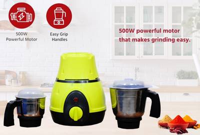 MARIYATAFF Mixer Grinder, 2 Stainless Steel Jar (1 Year Warranty) NEW SMART01 500 Juicer Mixer Grinder (2 Jars, pirotecolour)