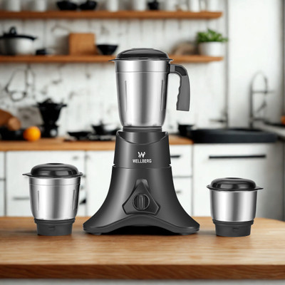 WELLBERG 3-Jar Kitchen Mixer Grinder 550W – Stainless Steel Jars, Multi-Speed Control, 550 W Mixer Grinder(Durable and Efficient Mixer Grinder – Smooth Performance for Everyday Cooking | 3 Jars | Black)