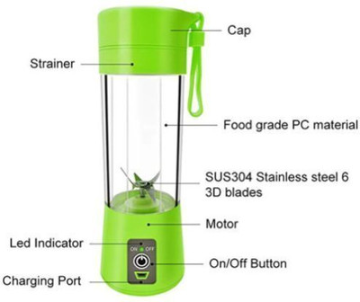 Msodissa Pro Fruit Juicer 450 W Juicer Mixer Grinder(AK_886A_ELECTRIC JUICER MIXER GRINDER RECHARGEABLE USB BOTTLE BLENDER SHAKER | 1 Jar | Multicolor)