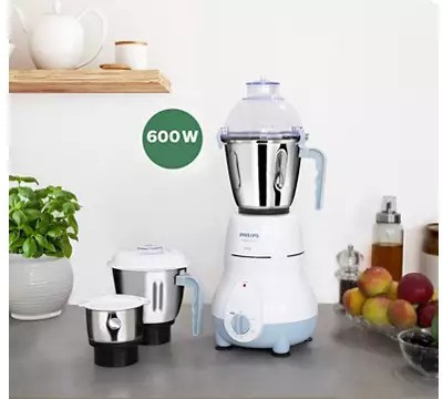 PHILIPS by Philips HL1643/04 Avance Collection 600 Mixer Grinder (3 Jars, White with blue accents)