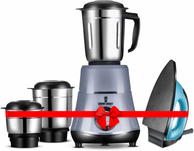 Growsmart Powerful HydroGrind Heavy Duty Motor With 1100W Dry Iron 750 W Juicer Mixer Grinder(HydroGrind 3 Jar Combo | 3 Jars | Grey Black)
