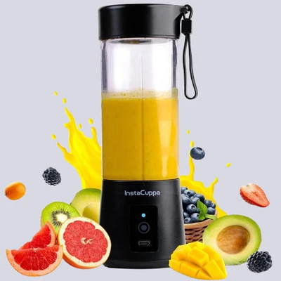 InstaCuppa Rechargeable 150 W Juicer Mixer Grinder(Portable Blender for Smoothie, Milk Shakes, Crushing Ice, USB 400ML | 1 Jar | Black)