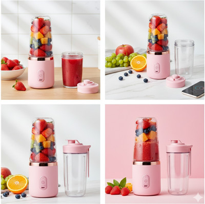 TECH STONE Mini Blender Fruit Mixer Machine Portable Electric Juicer grinder Cup 400ML 40 W Juicer(USB Portable Juicer Blender – Rechargeable Mini Mixer For Fresh Juice | 2 Jars | Pink)