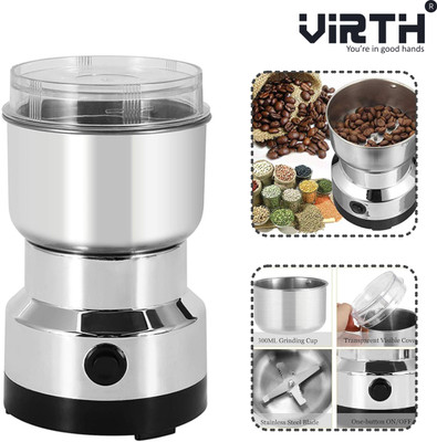 Virth Multipurpose Stainless Steel Spice & Coffee Bean Crusher 150 W Mixer Grinder(Stainless Steel Grinder Mixer | 1 Jar | Silver)