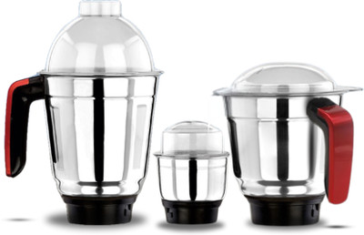 Kimatsu Combo Jars 200 W Mixer Grinder(Stainless Steel Jars (Red Handle), Combo Set (400, 1000, 1500 ml), | 3 Jars | Silver, Red)
