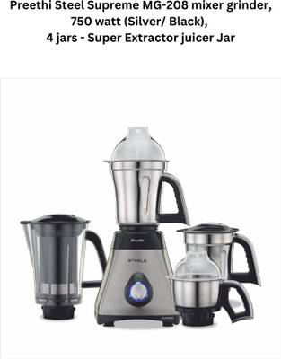 Preethi ZODIAC STEELE SUPREME MG-208 750 Juicer Mixer Grinder (4 Jars, Grey)