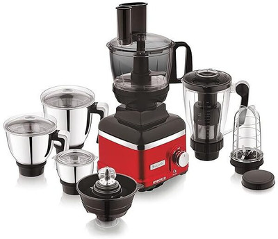 Suruchi with 3 Stainless Steel jars & 2 Polycarbonate jars & 1 Master Sheff jar 800 W Juicer Mixer Grinder(5x 800Watts Food Processor & Mixer Grinder | 5 Jars | Red, Black)