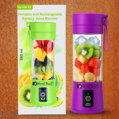 Blend Buzz Portable USB Juicer Blender Rechargeable Smoothie Maker Fruit Mixer 40 W Mixer Blender(Compact Electric Juicer Blender for Fresh Smoothies and Detox Juices | 1 Jar | Multicolor)