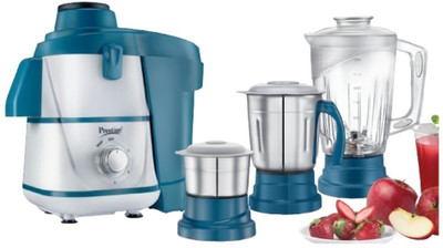Prestige 3 jars JMG with Detachable Pulp Collector & Double Lock System Watts- 500 W Juicer Mixer Grinder(Breeze | 3 Jars | Blue, White)