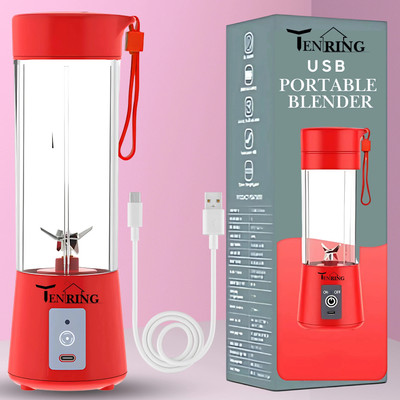 Tenring Portable Mini Blender for Healthy Living – BPA-Free, Durable, Travel-Friendly 150 W Juicer(Portable 380mL USB Blender for Smoothies – Rechargeable Mini Juicer | 1 Jar | Red)