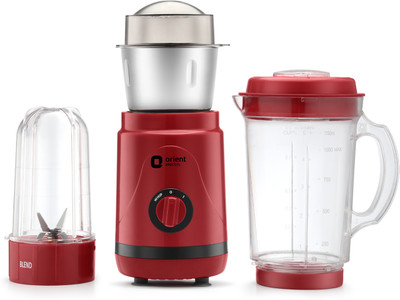 Orient Electric MGGN40RB3 400 W Juicer Mixer Grinder  (Geenie MGGN40RB3 | 3 Jars | Red) For Rs. 1442 @ 74 %