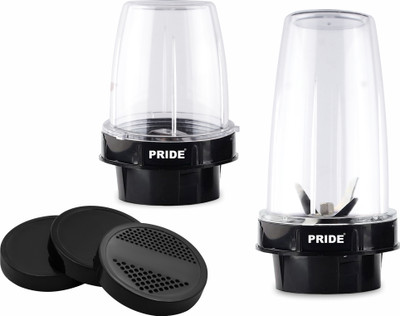 PRIDE Smoothies Maker, Compatible with 4 Teeth Coupler & 2 Lock 750 W Juicer Mixer Grinder(Juicer Jar Set | 2 Jars | Black (500ml & 300ml))