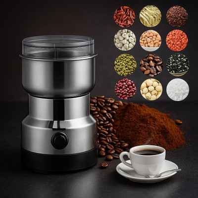 TECH STONE Electric Spice & Coffee Bean Grinder. 4 Blade Mini Mixer 150 W Juicer Mixer Grinder(Grinding for 'Dry Items' only. Suitable for Coffee Beans, Spices, Masala | 1 Jar | Silver)