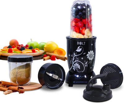 WONDERCHEF Nutri-Blend BOLT 600 W Juicer Mixer Grinder(Blender with Sipper Lid | 2 Jars | Black)