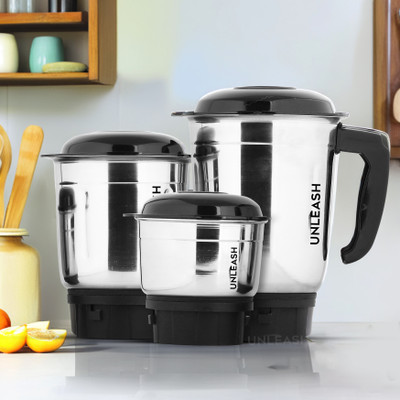 unleash Stainless Steel Mixer Grinder Jar Set Blending 1.2L Grinding 0.8L Chutney 0.4L Mixer Juicer Jar(1200 ml)