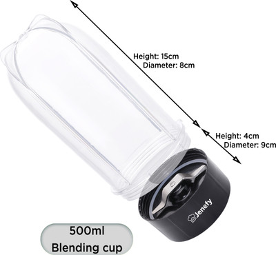 Jenefy Jar with StainlessSteel Blades compatible with Nutri Bullet Mixer Grinder Mixer Juicer Jar(500 ml)