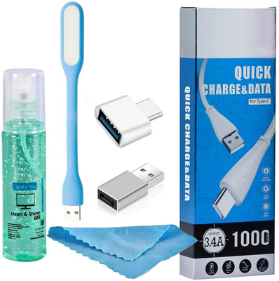 ENTWINO Laptop & Mobile Accessories Combo, Data Cable, 2 OTG, Cleaning Kit, USB Light Combo Set(As per availability)