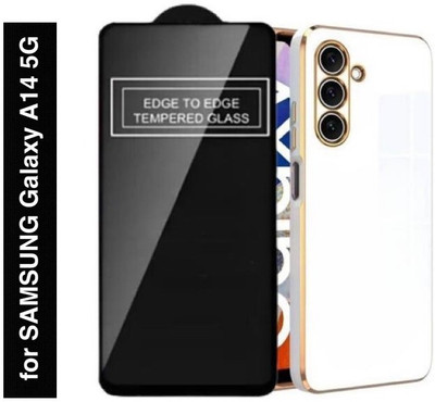 A3sprime Screen Protector Accessory Combo for SAMSUNG Galaxy A14 5G, with Soft Silicon Golden Side Colored Back Cover(White)