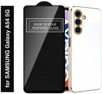 A3sprime Screen Protector Accessory Combo for SAMSUNG Galaxy A54 5G, with Soft Silicon Golden Side Colored Back Cover(White)