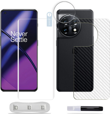 SOMTONE Front and Back Tempered Glass for OnePlus 11 5G Tempered Glass Screen Protector ( 1 UV TEMPERED GLASS SCREEN PROTECTOR + 1 BACK CARBON FIBER SKIN + CAMERA LENS PROTECTOR )(Pack of 1)