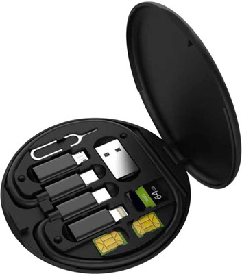 HRYFiNE Cable Accessory Combo for Built-In Mobile Stand Compatible for Android iOS Devices, Travel Cable Set(Black)