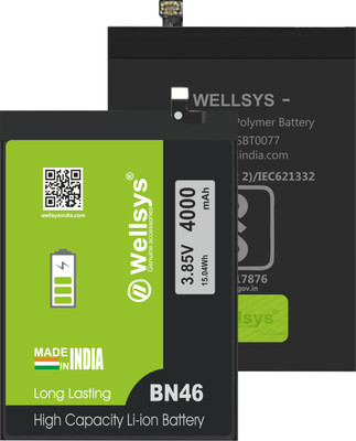 WELLSYS Mobile Battery For  Xiaomi Redmi Note 6, Redmi Note 8, Redmi Y3, and Redmi 7 (BN46) 4000mAh