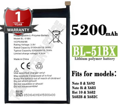 GILERINS Mobile Battery For  Infinix BL-51BX Infinix Note 8 X692 / Note 8i X683 / Hot 10 X682 with 1 Year Warranty