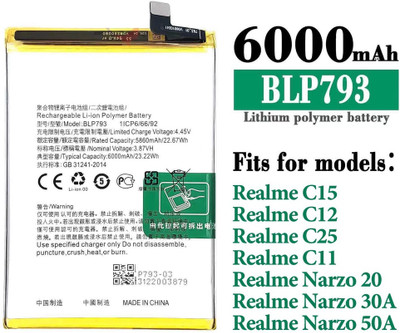 LIFON Mobile Battery For  REALME C11, C12, C15, C25, C25s, Narzo 20, NARZO 30A,NARZO 50A,BLP793