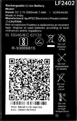 newa Mobile Battery For  LYF JIO Keypad PhoneLF2403N/ F320B/F220B/F90M/F120B/F61F/F81E/2000mA