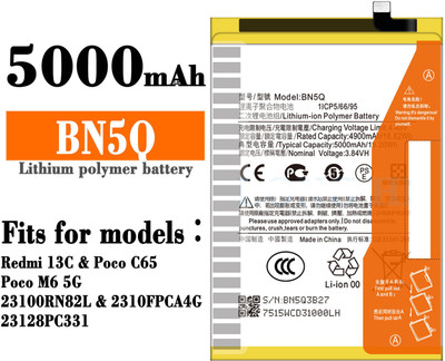 BKN Mobile Battery For  XIAOMI / REDMI ORIGNAL BATTERY FOR XIAOMI/REDMI 13C 5G/ POCO C65 MOBILE BATTERY (BN5Q) 5000 MAH