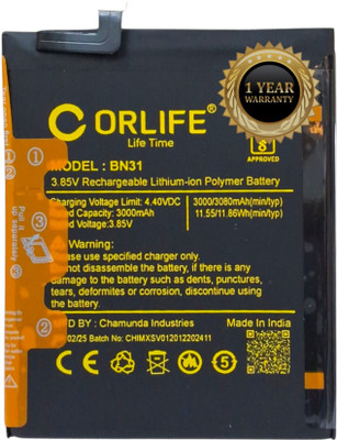orlife Mobile Battery For  Xiaomi Redmi Y1 | Y1 Lite | Y2 | mi A1- BN31 (3080mAh)-(1 Year Warranty)