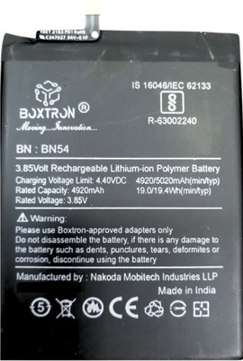 Boxtron Mobile Battery For  Original Redmi Note 9, Note 10X 4G, Redmi 10X 5G, Redmi 10X Pro 5G, BN54 - 5020Mah 3.85V, 180 Days Replacement Warranty