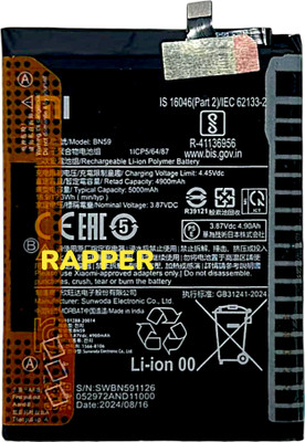 RAPPER Mobile Battery For  MI Xiaomi Redmi Note 10 | Redmi Note 10S BN59 5000mAh
