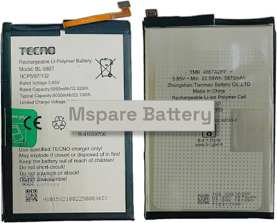 Mspare Mobile Battery For  Tecno Pouvoir 4 I 4 Pro Model BL-58BT { 6000mAh }