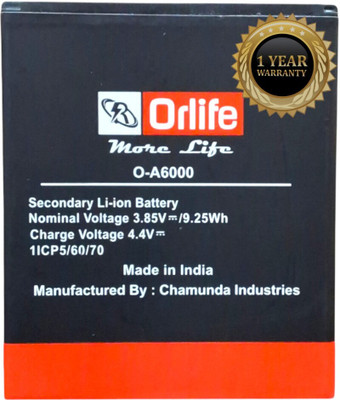 orlife Mobile Battery For  Lenovo A6000 | Leno A6000 Plus | BL242 (1 Year Replacement Warranty)