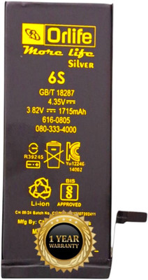 orlife Mobile Battery For  iPhone 6s / A1633 / A1688 / A1691/A1700 Note:-Battery health will not be visible